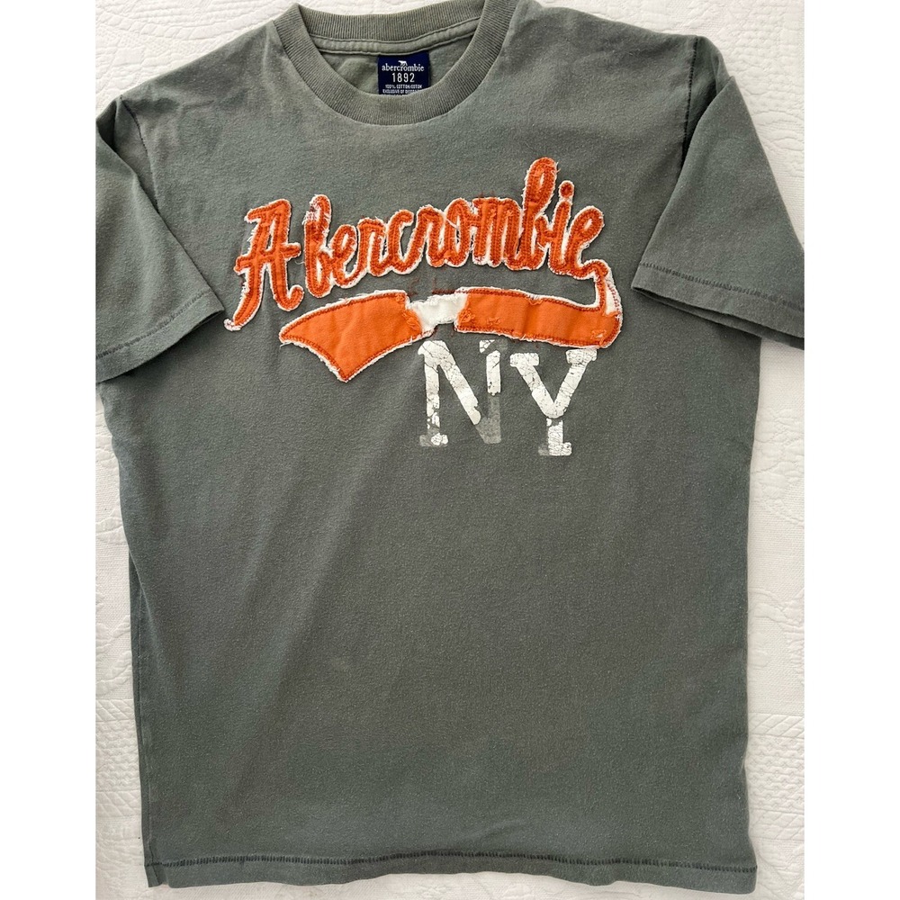 VTG Y2K Abercrombie & Fitch Tee Shirt T-Shirt Muscle Fit Large Applique NY Cotto